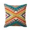 DunaWest 18 x 18 Square Cotton Accent Throw Pillow, Aztec Tribal Inspired Pattern, Trimmed Fringes, Multicolor