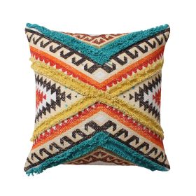 DunaWest 18 x 18 Square Cotton Accent Throw Pillow, Aztec Tribal Inspired Pattern, Trimmed Fringes, Multicolor