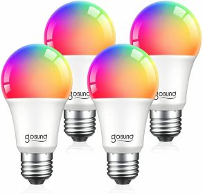 4 Pack Smart Light Bulbs A19 E26 RGB Multicolor Work Google Home Alexa