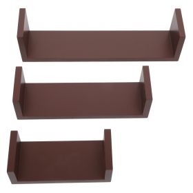 Set of 3 Floating Display Shelves Ledge Bookshelf Wall Mount Storage Home DÃ©cor Brown RT
