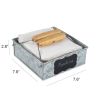 Galvanized Metal Napkin Holder with Wooden Handle, Gray