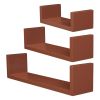 Set of 3 Floating Display Shelves Ledge Bookshelf Wall Mount Storage Home DÃ©cor Brown RT