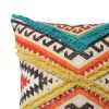DunaWest 18 x 18 Square Cotton Accent Throw Pillow, Aztec Tribal Inspired Pattern, Trimmed Fringes, Multicolor
