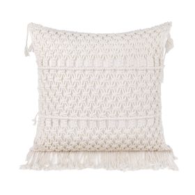 Boho Macrame Pillow Cover 18 x 18 Inches 2PCS Throw Pillowcase Hand Knit Cream Decorative Cushion Case with Tassel for Sofa Couch Chair Bed (style: Flower Sea)