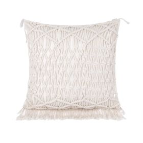 Boho Macrame Pillow Cover 18 x 18 Inches 2PCS Throw Pillowcase Hand Knit Cream Decorative Cushion Case with Tassel for Sofa Couch Chair Bed (style: Crossover Chain)