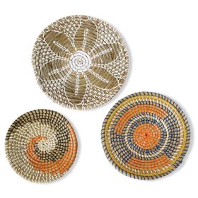 Set of 3 Wall Hanging Seagrass Basket | Shallow Handwoven Decorative Baskets for Home (Option: Color pattern)