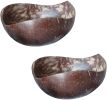 Set 2 Coconut Bowls &Wooden Spoon Organic Cereal Smoothie Natural Breakfast Bowls