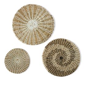 Set of 3 Wall Hanging Seagrass Basket | Shallow Handwoven Decorative Baskets for Home (Option: Rustic Mix)
