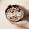 Set 2 Coconut Bowls &Wooden Spoon Organic Cereal Smoothie Natural Breakfast Bowls