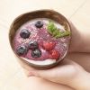 Set 2 Coconut Bowls &Wooden Spoon Organic Cereal Smoothie Natural Breakfast Bowls